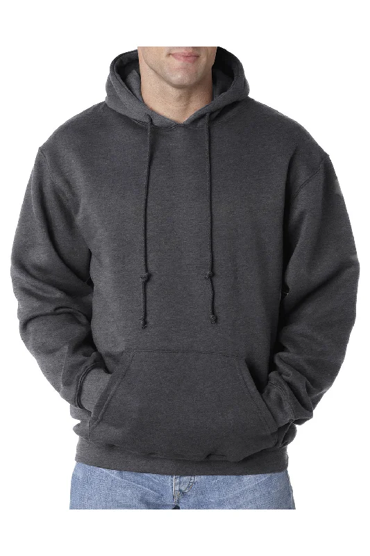 Men's organic fleece hoodie-Bayside Mens USA Made Hooded Sweatshirt Hoodie w/ Pouch Pocket - Heather Charcoal Grey