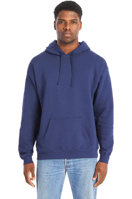 Men's modern sports hoodie-Hanes Mens Perfect Sweats Hooded Sweatshirt Hoodie w/ Pouch Pocket - Navy Blue