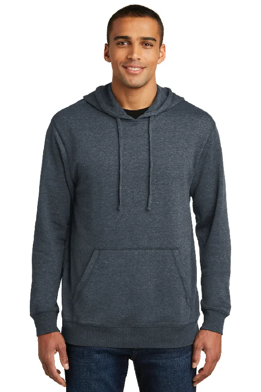 Men's organic casual hoodie-District Mens Fleece Hooded Sweatshirt Hoodie w/ Pouch Pocket - Heather Navy Blue