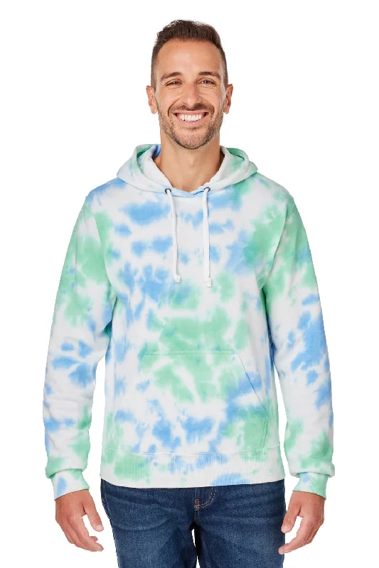 Men's breathable running hoodie-J America Mens Tie-Dye Hooded Sweatshirt Hoodie w/ Pouch Pocket - Lagoon