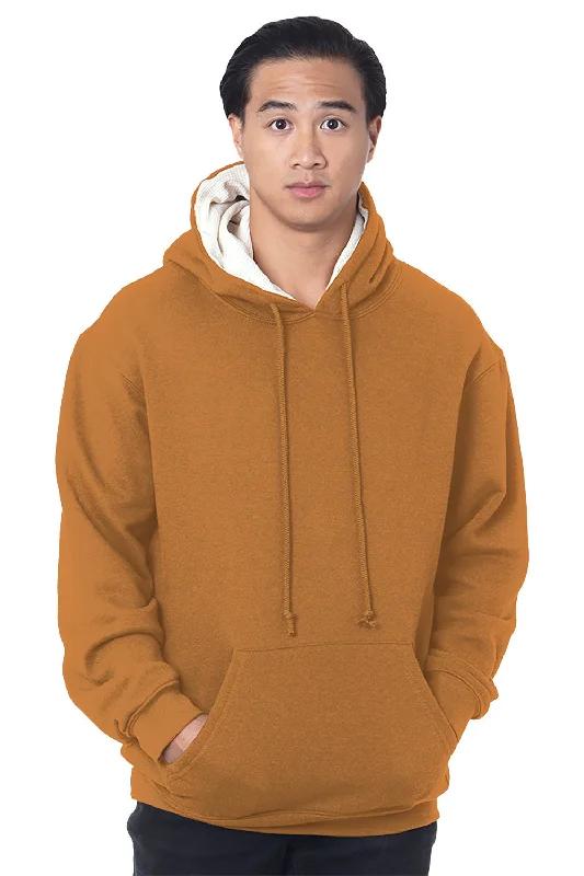 Men's sustainable training hoodie-Bayside Mens Thermal Lined Hooded Sweatshirt Hoodie w/ Pouch Pocket - Carmel Brown/Cream