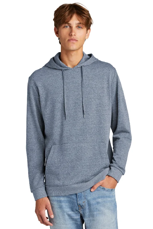 Men's sporty activewear hoodie-District Mens Perfect Tri Fleece Hooded Sweatshirt Hoodie w/ Pouch Pocket - Navy Blue Frost