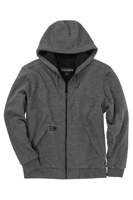 Men's weatherproof sports hoodie-Dri Duck Mens Mission Fleece Water Resistant Full Zip Hooded Sweatshirt Hoodie w/ Pockets - Dark Oxford Grey - Closeout