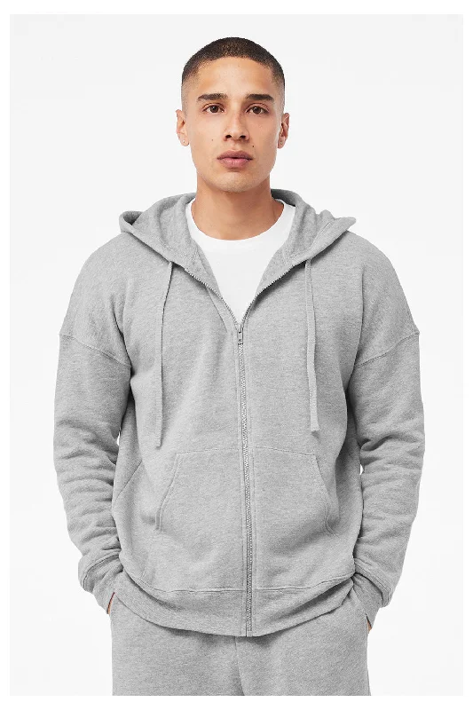 Men's gym-ready casual hoodie-Bella + Canvas Mens Sponge Fleece Full Zip Hooded Sweatshirt Hoodie w/ Pockets - Heather Grey