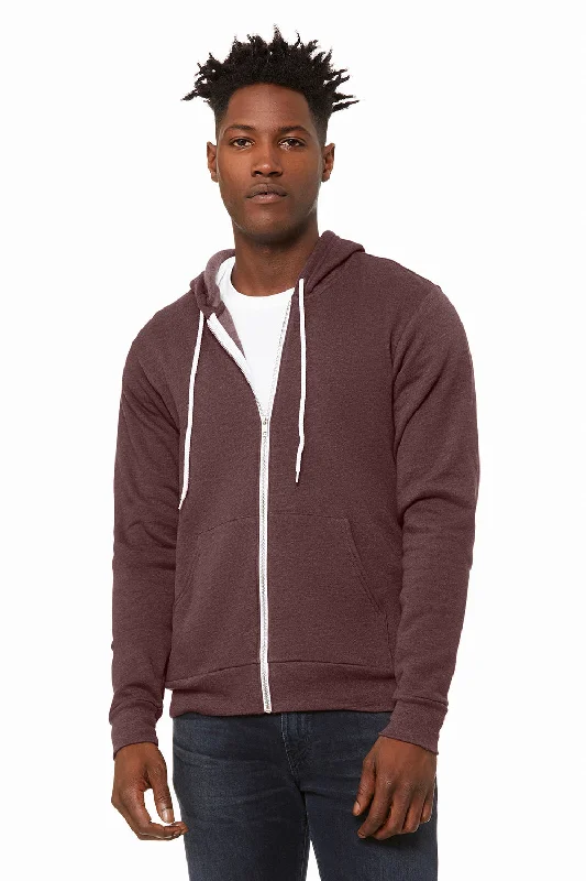 Men's antibacterial casual hoodie-Bella + Canvas Mens Fleece Full Zip Hooded Sweatshirt Hoodie w/ Pockets - Heather Maroon