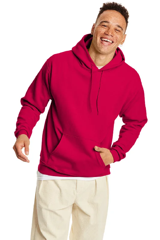 Men's versatile activewear hoodie-Hanes Mens EcoSmart Print Pro XP Pill Resistant Hooded Sweatshirt Hoodie w/ Pouch Pocket - Athletic Crimson Red