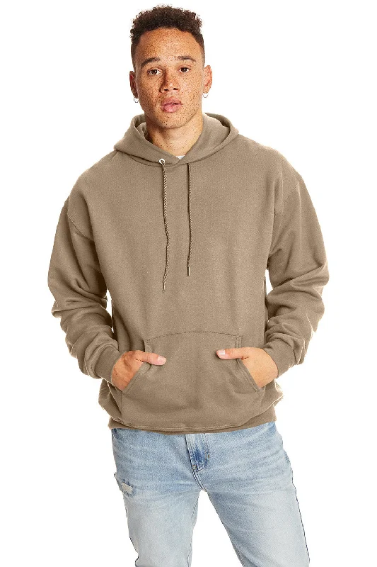 Men's adventure-ready sports hoodie-Hanes Mens Ultimate Cotton PrintPro XP Pill Resistant Hooded Sweatshirt Hoodie w/ Pouch Pocket - Pebble