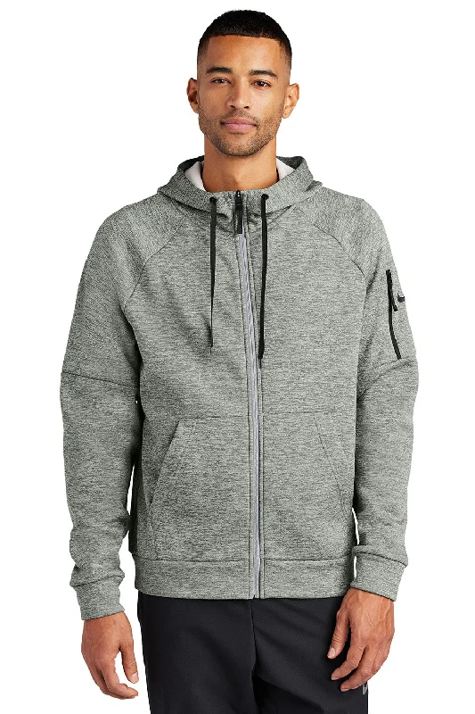 Men's eco-conscious gym hoodie-Nike Mens Therma-Fit Fleece Full Zip Hooded Sweatshirt Hoodie w/ Pockets - Heather Dark Grey - New