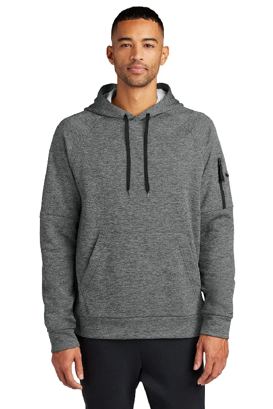 Men's sustainable fleece hoodie-Nike Mens Therma-Fit Fleece Hooded Sweatshirt Hoodie w/ Pouch Pocket - Heather Charcoal Grey - New