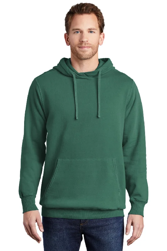 Men's tech-inspired gym hoodie-Port & Company Mens Beach Wash Fleece Hooded Sweatshirt Hoodie w/ Pouch Pocket - Nordic Green