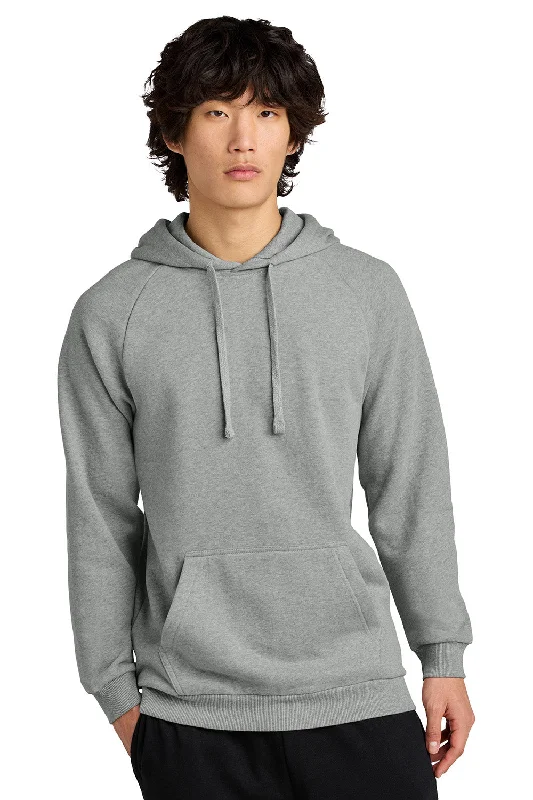 Men's relaxed fit sports hoodie-District Mens Cloud Fleece Hooded Sweatshirt Hoodie w/ Pouch Pocket - Heather Steel Grey - New