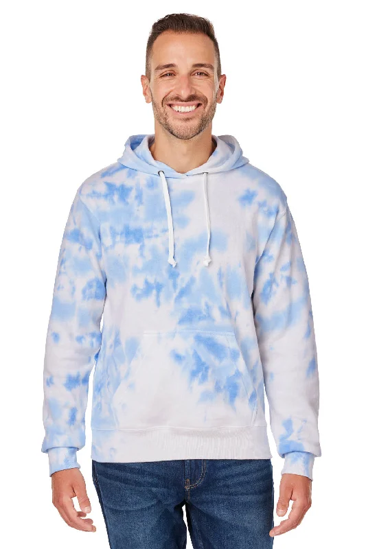 Men's adventure-ready sports hoodie-J America Mens Tie-Dye Hooded Sweatshirt Hoodie w/ Pouch Pocket - Periwinkle Blue