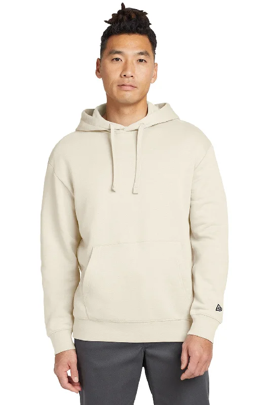 Men's eco-conscious sports hoodie-New Era Mens Heritage Fleece Hooded Sweatshirt Hoodie w/ Pouch Pocket - Soft Beige - New