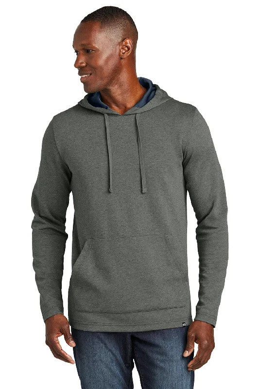 Men's antibacterial performance hoodie-TravisMathew Mens Coveside Wrinkle Resistant Hooded Sweatshirt Hoodie w/ Pouch Pocket - Heather Dark Grey - New