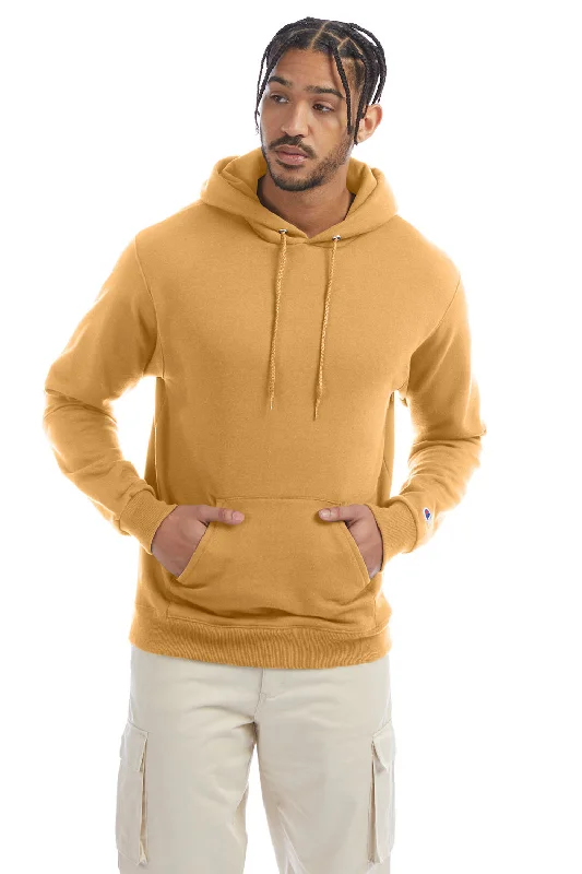 Men's sustainable fleece hoodie-Champion Mens Double Dry Eco Moisture Wicking Fleece Hooded Sweatshirt Hoodie w/ Pouch Pocket - Gold Glint