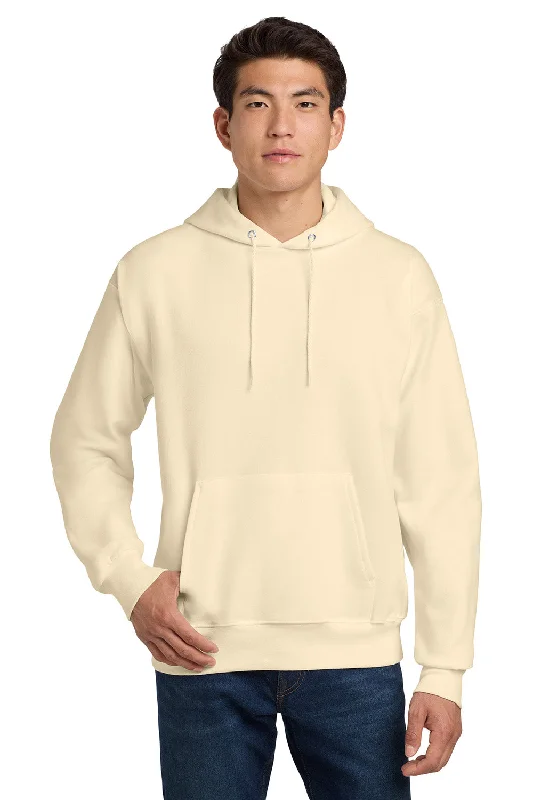 Men's adaptable hoodie-Hanes Mens Ultimate Cotton PrintPro XP Pill Resistant Hooded Sweatshirt Hoodie w/ Pouch Pocket - Natural