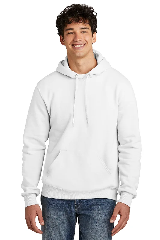 Men's pre-shrunk activewear hoodie-Jerzees Mens Eco Premium Moisture Wicking Hooded Sweatshirt Hoodie w/ Pouch Pocket - White