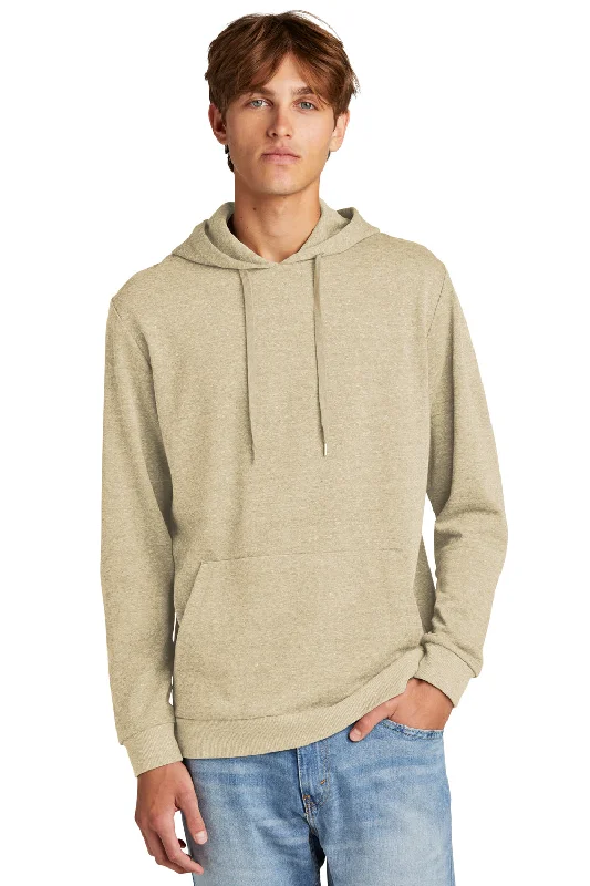 Men's ultra-light performance hoodie-District Mens Perfect Tri Fleece Hooded Sweatshirt Hoodie w/ Pouch Pocket - Heather Desert Tan