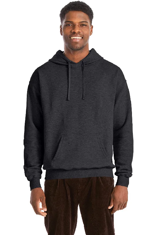 Men's performance zip-up hoodie-Hanes Mens Perfect Sweats Hooded Sweatshirt Hoodie w/ Pouch Pocket - Heather Charcoal Grey