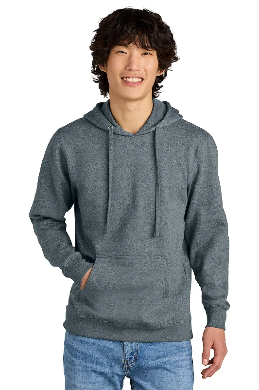 Men's modern sports hoodie-District Mens Very Important Fleece Hooded Sweatshirt Hoodie w/ Pouch Pocket - Heather Flint Blue