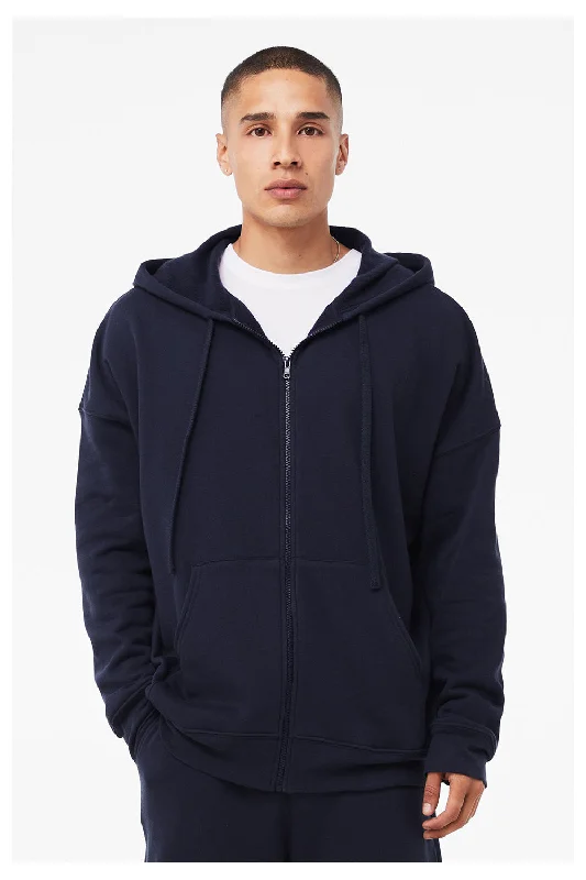 Men's fashion-forward running hoodie-Bella + Canvas Mens Sponge Fleece Full Zip Hooded Sweatshirt Hoodie w/ Pockets - Navy Blue