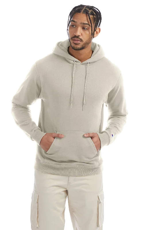 Men's quick-dry sports hoodie-Champion Mens Double Dry Eco Moisture Wicking Fleece Hooded Sweatshirt Hoodie w/ Pouch Pocket - Sand