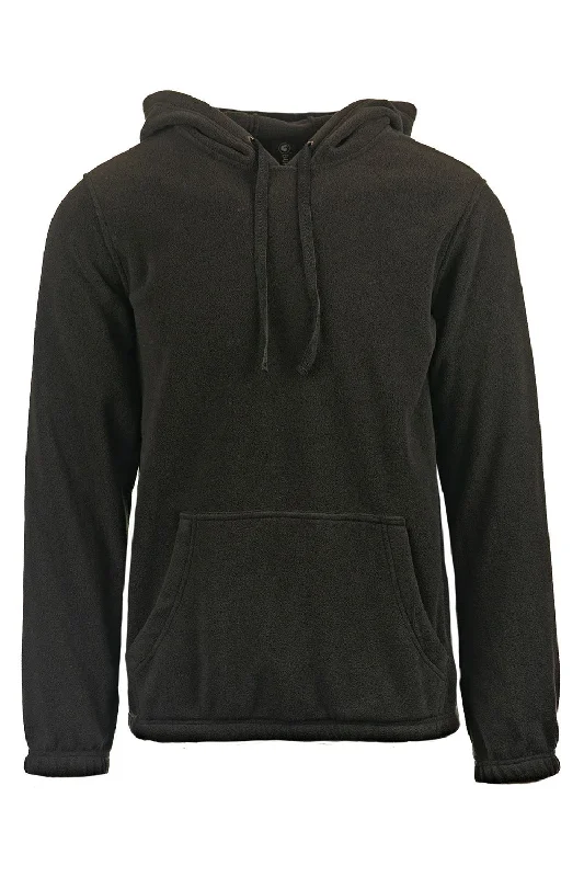 Men's eco-conscious sports hoodie-Burnside Mens Polar Fleece Pill Resistant Hooded Sweatshirt Hoodie w/ Pouch Pocket - Black