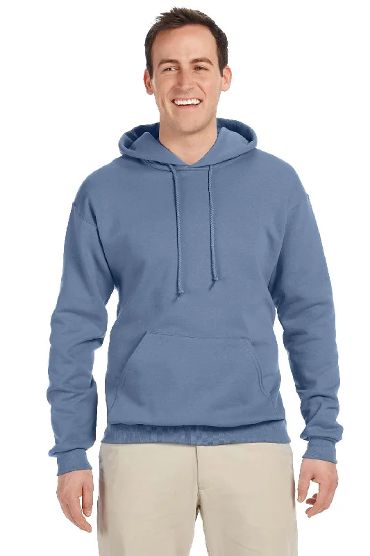 Men's summer running hoodie-Jerzees Mens NuBlend Pill Resistant Fleece Hooded Sweatshirt Hoodie w/ Pouch Pocket - Denim Blue