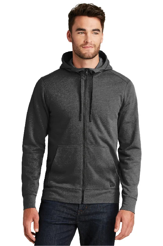 Men's summer running hoodie-New Era Mens Fleece Full Zip Hooded Sweatshirt Hoodie w/ Pockets - Heather Black