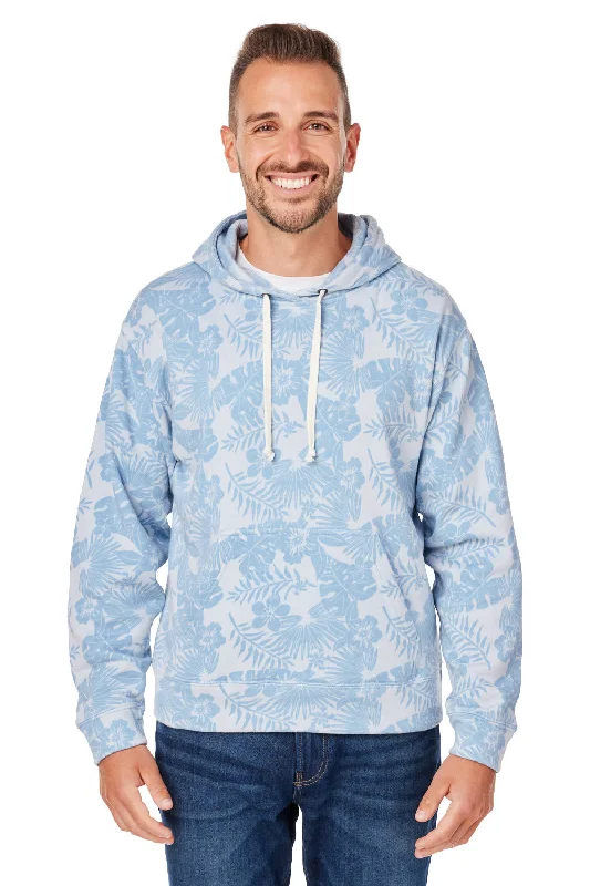 Men's adaptable hoodie-J America Mens Fleece Hooded Sweatshirt Hoodie w/ Pouch Pocket - Chambray Blue Aloha