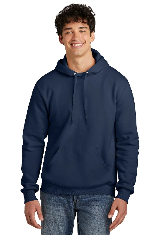 Men's relaxed fit sports hoodie-Jerzees Mens Eco Premium Moisture Wicking Hooded Sweatshirt Hoodie w/ Pouch Pocket - Navy Blue