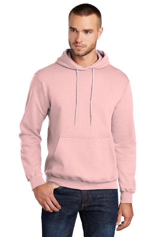 Men's modern training hoodie-Port & Company Mens Core Pill Resistant Fleece Hooded Sweatshirt Hoodie w/ Pouch Pocket - Pale Blush Pink