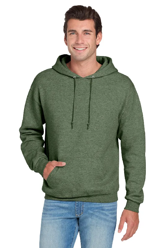 Men's lightweight sports hoodie-Jerzees Mens NuBlend Pill Resistant Fleece Hooded Sweatshirt Hoodie w/ Pouch Pocket - Heather Military Green