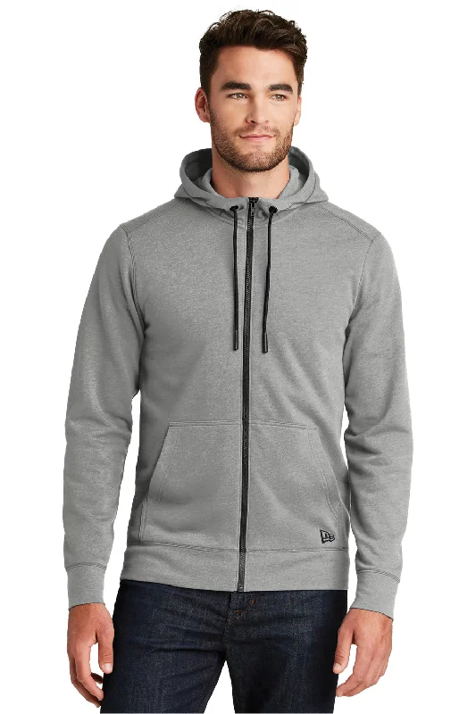 Men's sporty casual hoodie-New Era Mens Fleece Full Zip Hooded Sweatshirt Hoodie w/ Pockets - Heather Shadow Grey