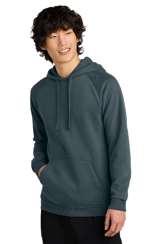 Men's tech-fabric running hoodie-District Mens Cloud Fleece Hooded Sweatshirt Hoodie w/ Pouch Pocket - Deep Steel Blue - New