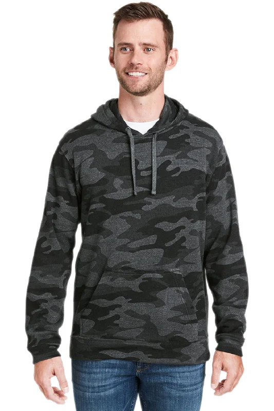 Men's modern casual hoodie-J America Mens Tailgate Fleece Hooded Sweatshirt Hoodie w/ Pouch Pocket - Heather Black Camo