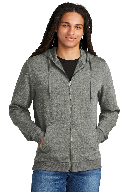 Men's performance running hoodie-District Mens Perfect Tri Fleece Full Zip Hooded Sweatshirt Hoodie w/ Pockets - Heather Charcoal Grey