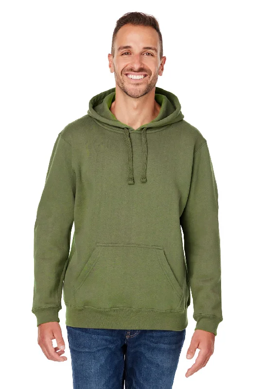 Men's fashionable pullover hoodie-J America Mens Premium Fleece Hooded Sweatshirt Hoodie w/ Pouch Pocket - Military Green