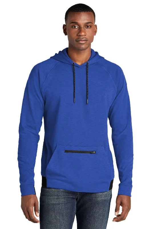 Men's performance activewear hoodie-Sport-Tek Mens Strive PosiCharge Hooded Sweatshirt Hoodie w/ Pouch Pocket - True Royal Blue