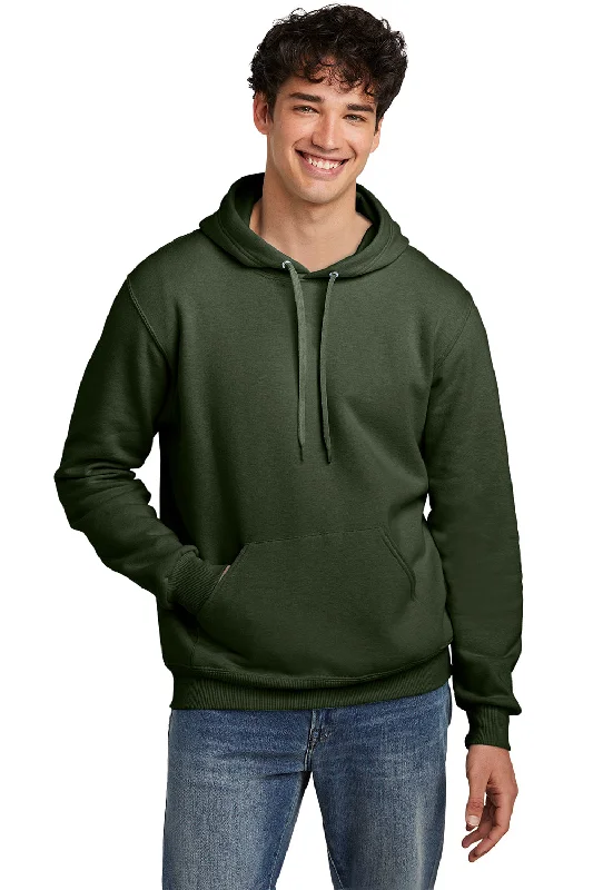 Men's summer training hoodie-Jerzees Mens Eco Premium Moisture Wicking Hooded Sweatshirt Hoodie w/ Pouch Pocket - Heather Military Green