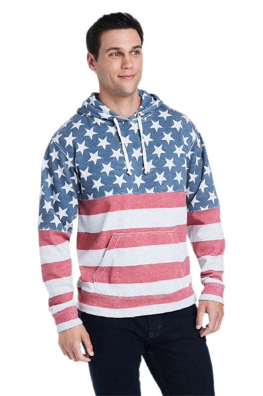 Men's ultra-breathable activewear hoodie-J America Mens Fleece Hooded Sweatshirt Hoodie w/ Pouch Pocket - Stars & Stripes