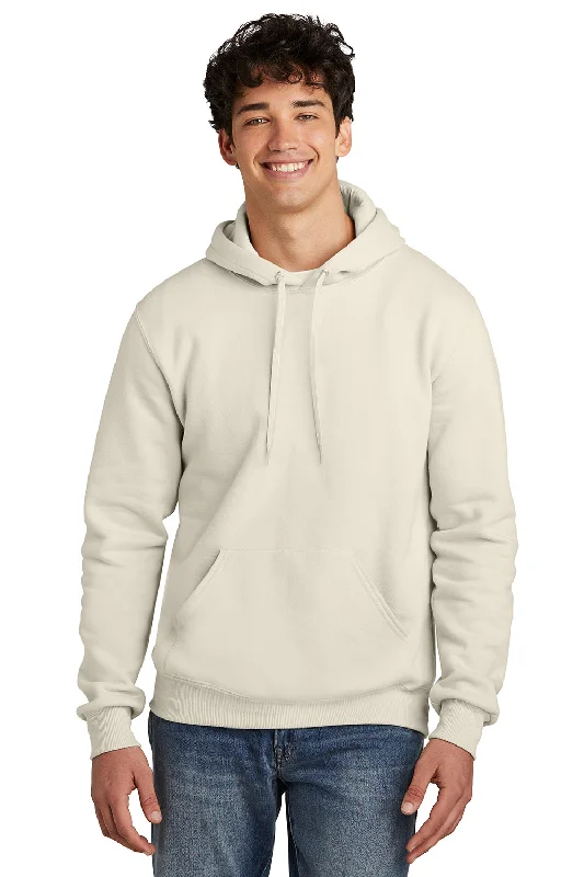 Men's sporty fleece hoodie-Jerzees Mens Eco Premium Moisture Wicking Hooded Sweatshirt Hoodie w/ Pouch Pocket - Heather Sweet Cream