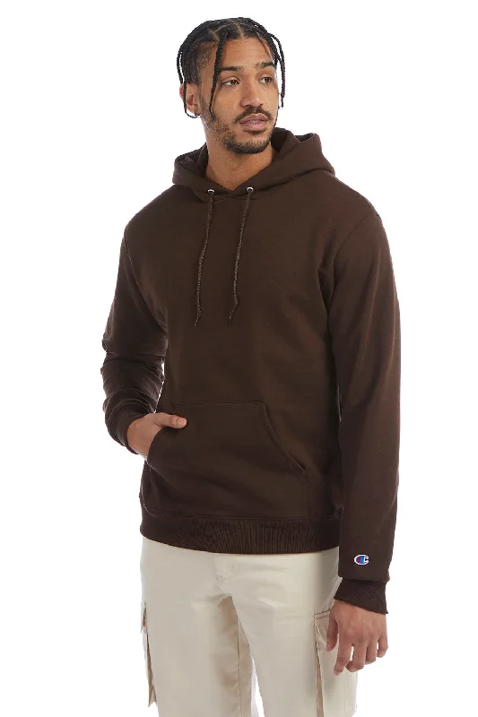 Men's ultra-comfortable casual hoodie-Champion Mens Double Dry Eco Moisture Wicking Fleece Hooded Sweatshirt Hoodie w/ Pouch Pocket - Chocolate Brown