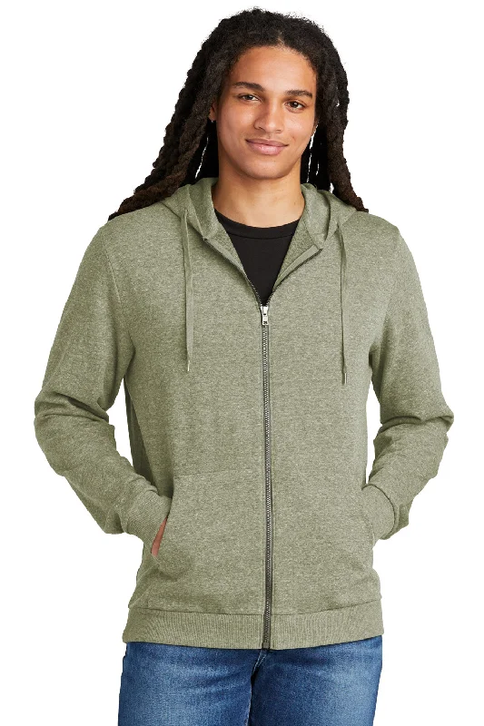 Men's organic fleece hoodie-District Mens Perfect Tri Fleece Full Zip Hooded Sweatshirt Hoodie w/ Pockets - Military Green Frost