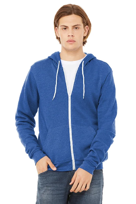 Men's quick-dry gym hoodie-Bella + Canvas Mens Fleece Full Zip Hooded Sweatshirt Hoodie w/ Pockets - Heather True Royal Blue