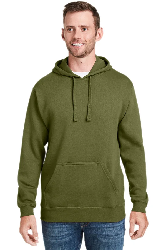 Men's high-stretch sports hoodie-J America Mens Tailgate Fleece Hooded Sweatshirt Hoodie w/ Pouch Pocket - Olive Green