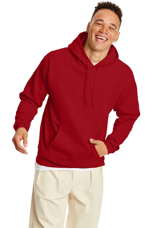 Men's pre-shrunk activewear hoodie-Hanes Mens EcoSmart Print Pro XP Pill Resistant Hooded Sweatshirt Hoodie w/ Pouch Pocket - Heather Pepper Red - Closeout