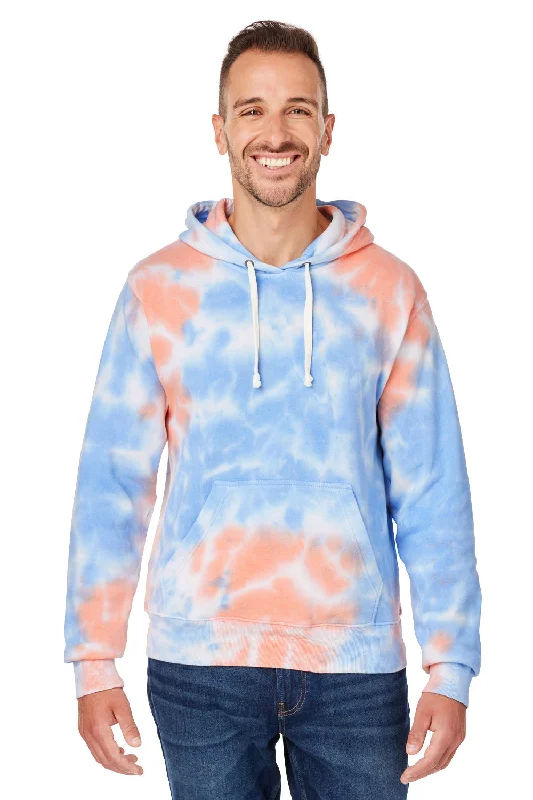 Men's wrinkle-free gym hoodie-J America Mens Tie-Dye Hooded Sweatshirt Hoodie w/ Pouch Pocket - Sunset