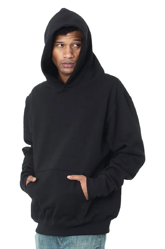 Men's high-stretch running hoodie-Bayside Mens Sniper Hooded Sweatshirt Hoodie w/ Pouch Pocket - Black