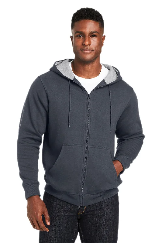 Men's gym performance pullover hoodie-Harriton Mens Climabloc Water Resistant Full Zip Hooded Sweatshirt Hoodie w/ Pockets - Dark Charcoal Grey